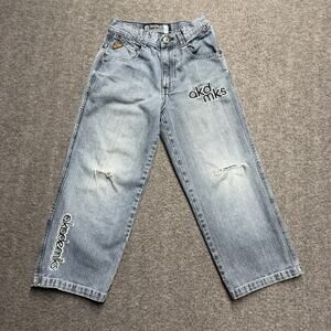 Akademiks Jeans Kids 8 Blue Baggy Wide Leg Skater Y2K 90s Hip Hop Embroidered